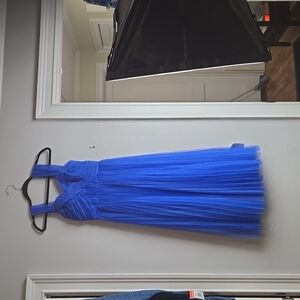 ASOS DESIGN-off shoulder tulle midi dress with tie back/ pleated skirt-Size 0